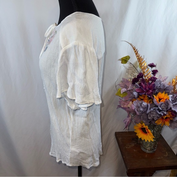 Como Vintage Ivory Embroidered Peasant Blouse Tie Neck Boho XL - Picture 2 of 8